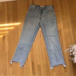 Free People Straight Leg Denim Jeans with Raw Hem